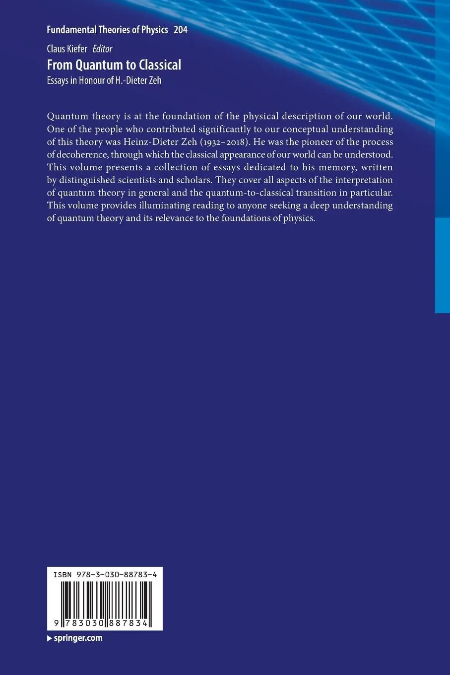 Rückseite: 9783030887834 | From Quantum to Classical | Essays in Honour of H.-Dieter Zeh | Kiefer