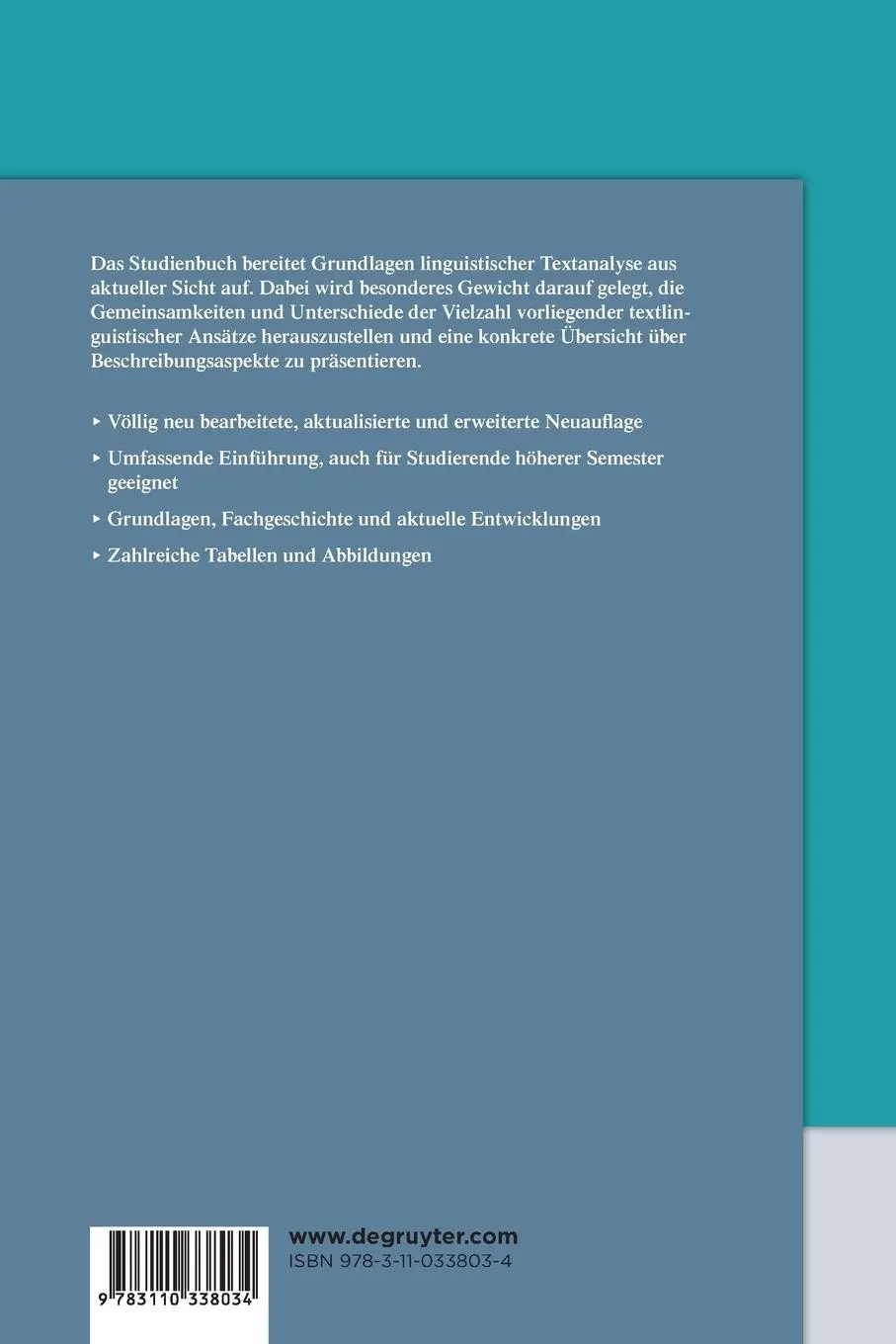 Rückseite: 9783110338034 | Textlinguistik | Grundlagen, Kontroversen, Perspektiven | Adamzik