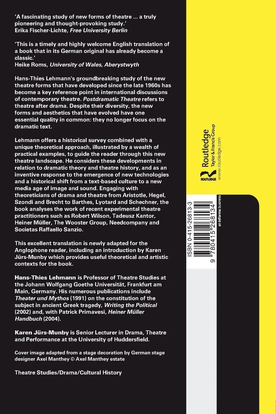 Rückseite: 9780415268134 | Postdramatic Theatre | Hans-Thies Lehmann | Taschenbuch | Englisch