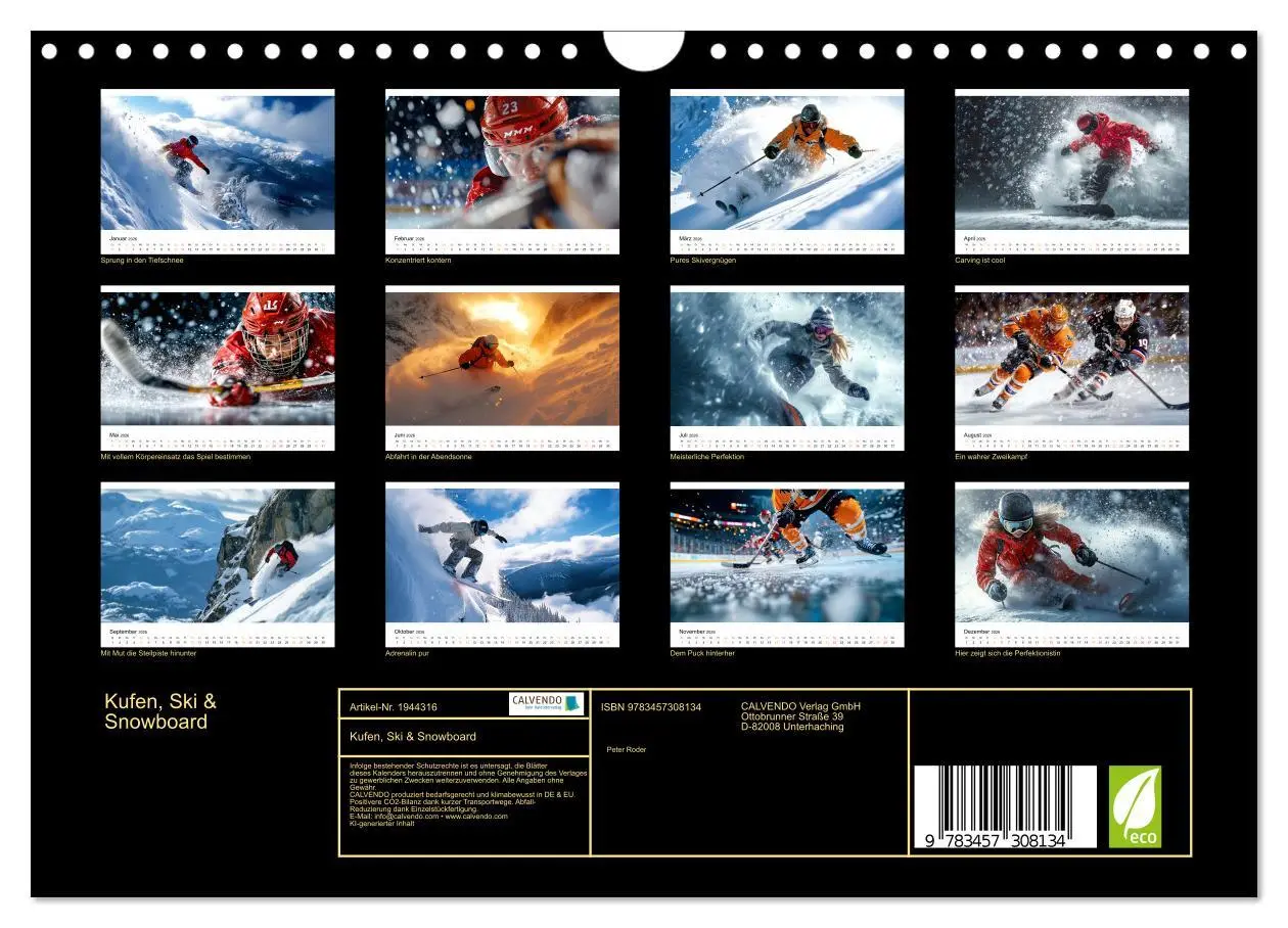 Bild: 9783457308134 | Kufen, Ski &amp; Snowboard (Wandkalender 2026 DIN A4 quer), CALVENDO...