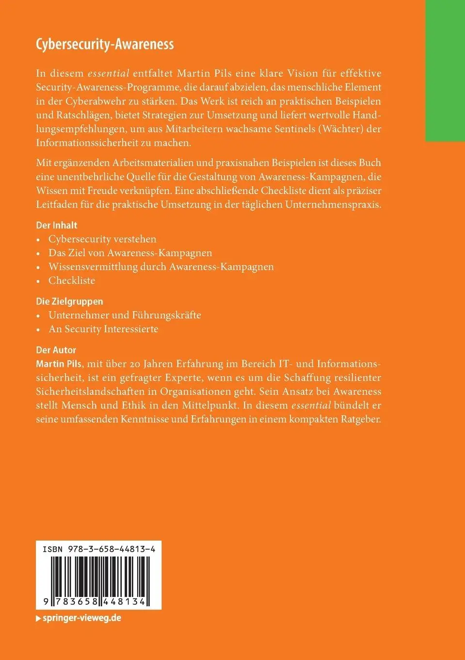 Rückseite: 9783658448134 | Cybersecurity-Awareness | Martin Pils | Taschenbuch | vii | Deutsch