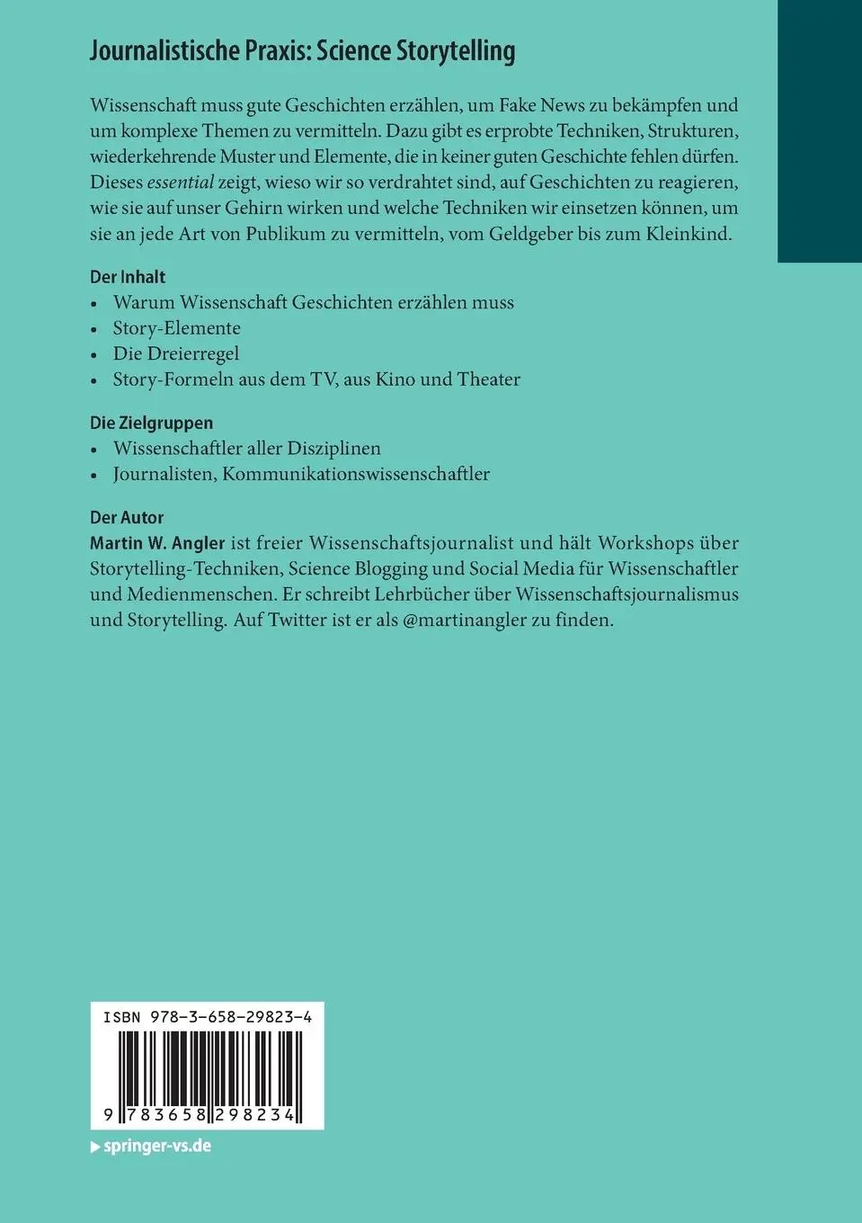Rückseite: 9783658298234 | Journalistische Praxis: Science Storytelling | Martin W. Angler | Buch
