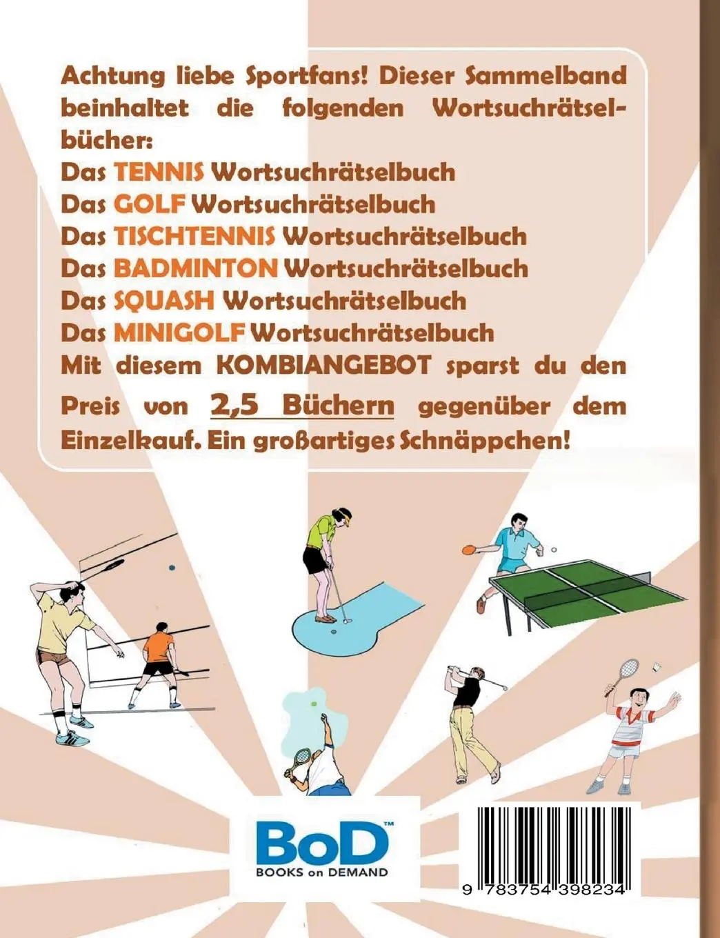 Rückseite: 9783754398234 | WORTSUCHRÄTSEL 6 in 1 SAMMELBAND TENNIS, TISCHTENNIS, GOLF,...
