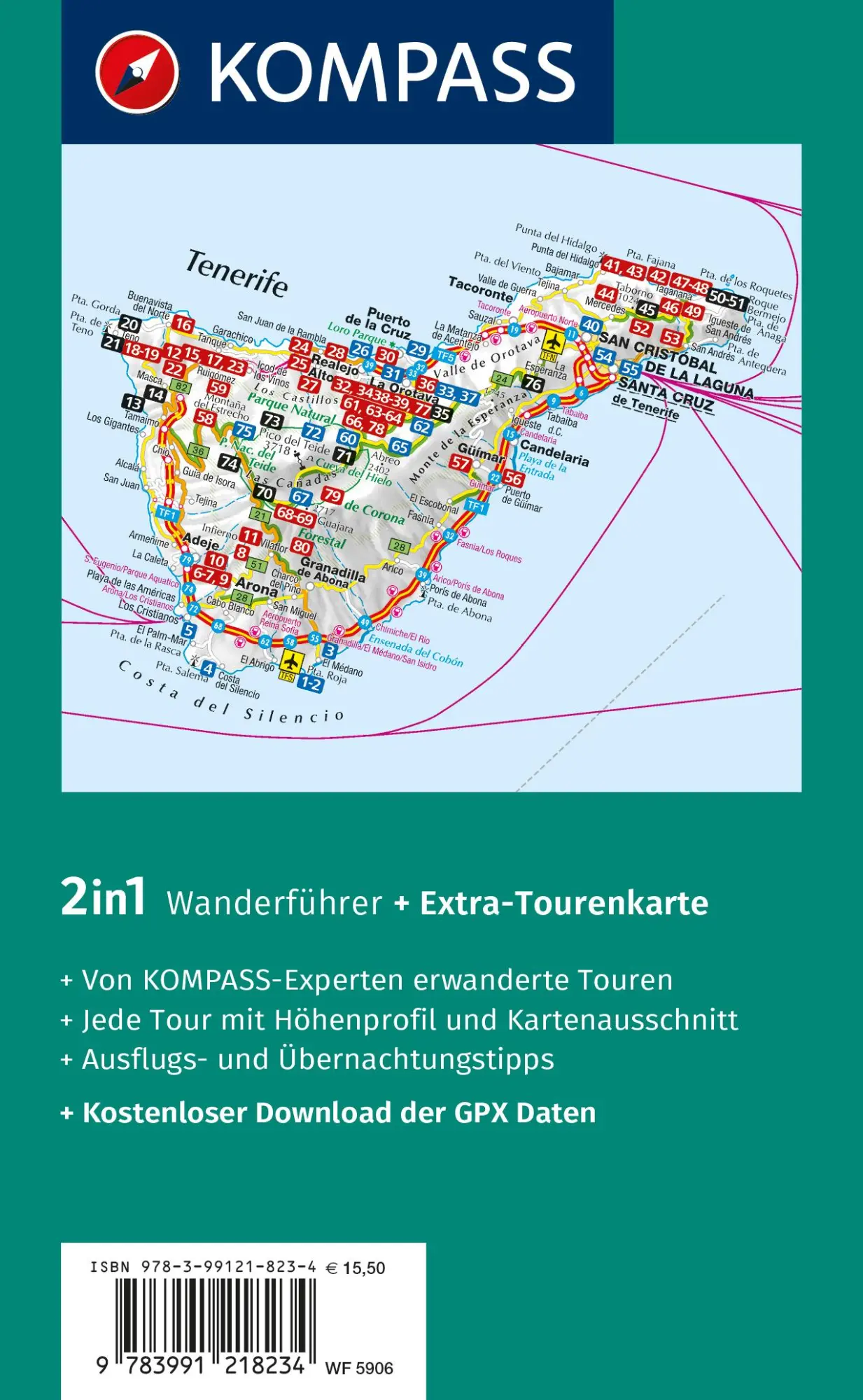 Rückseite: 9783991218234 | KOMPASS Wanderführer Teneriffa, 80 Touren mit Extra-Tourenkarte | Buch