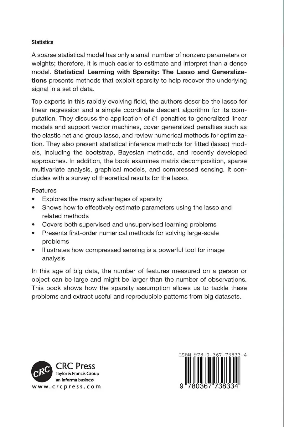 Rückseite: 9780367738334 | Statistical Learning with Sparsity | The Lasso and Generalizations