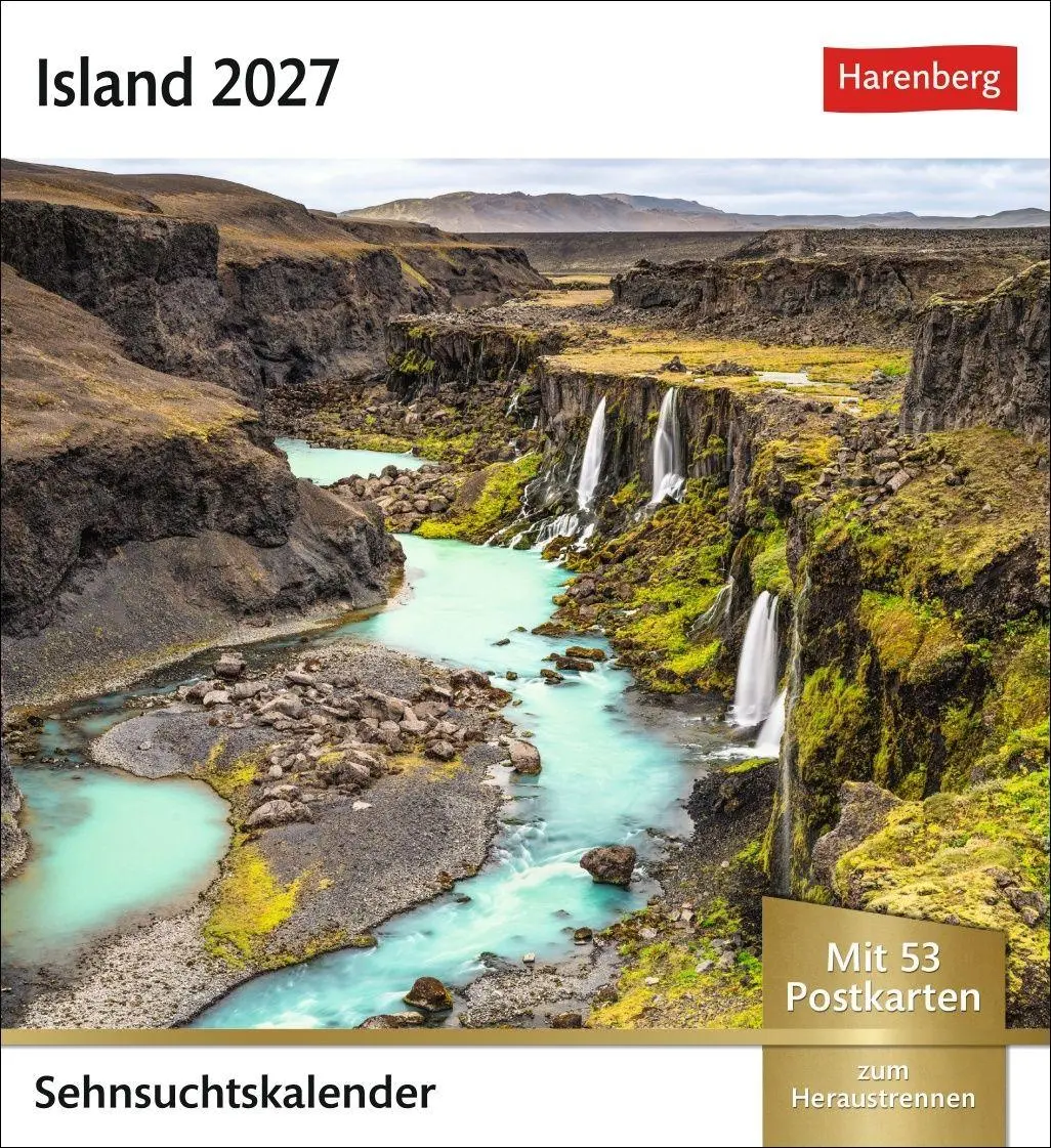 Cover: 9783840038334 | Island Sehnsuchtskalender 2027 - Wochenkalender mit 53 Postkarten