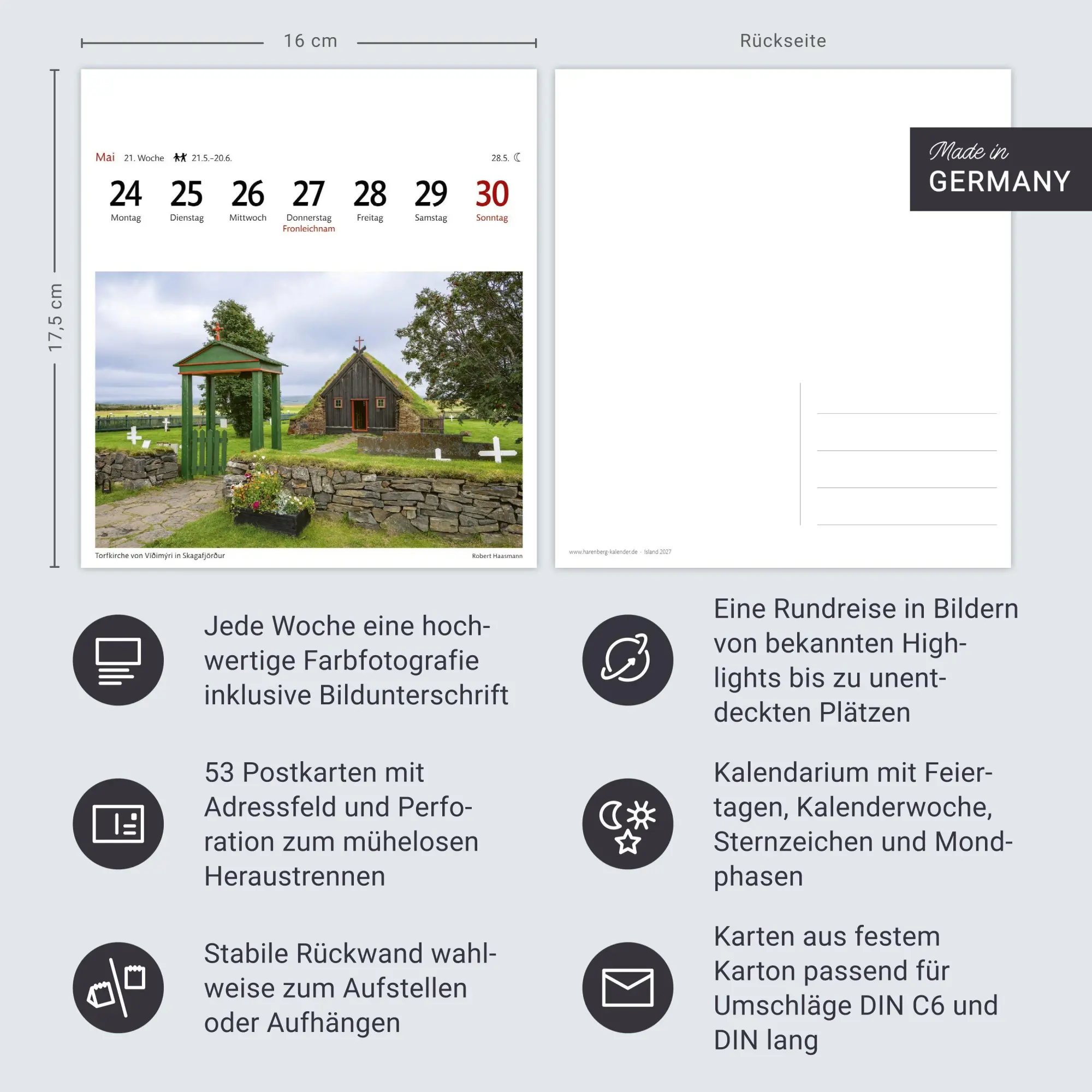Bild: 9783840038334 | Island Sehnsuchtskalender 2027 - Wochenkalender mit 53 Postkarten