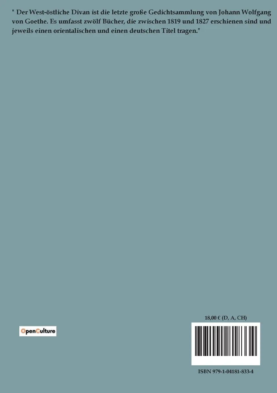 Rückseite: 9791041818334 | West-östlicher Divan | Johann Wolfgang Goethe | Taschenbuch | 348 S.