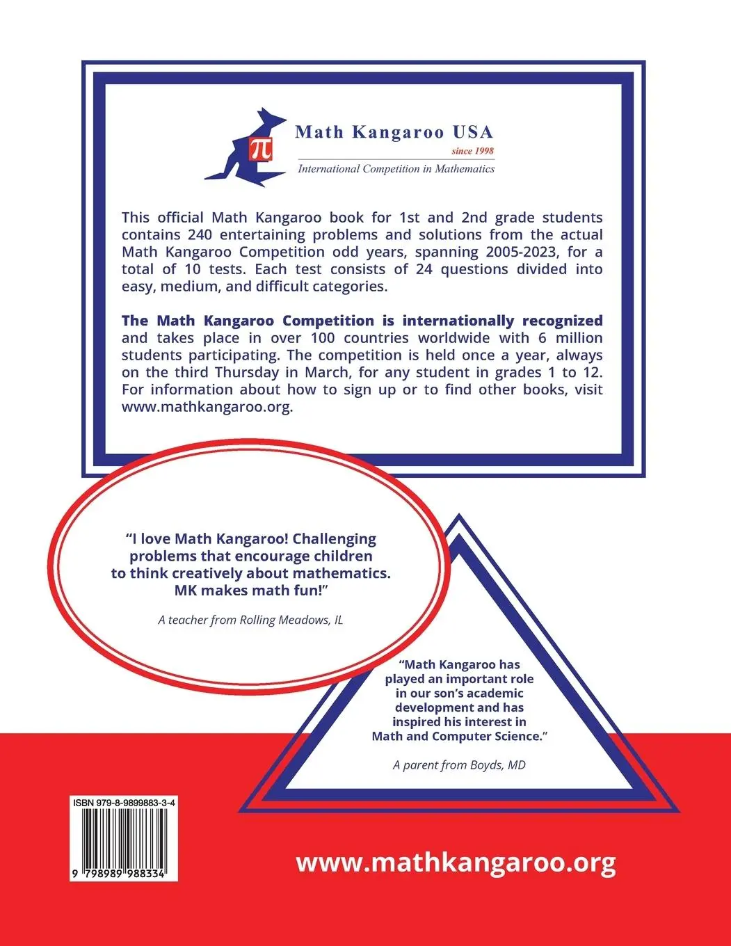 Rückseite: 9798989988334 | Math Kangaroo Problems and Solutions - Grades 1 &amp; 2 - Odd Years | Usa