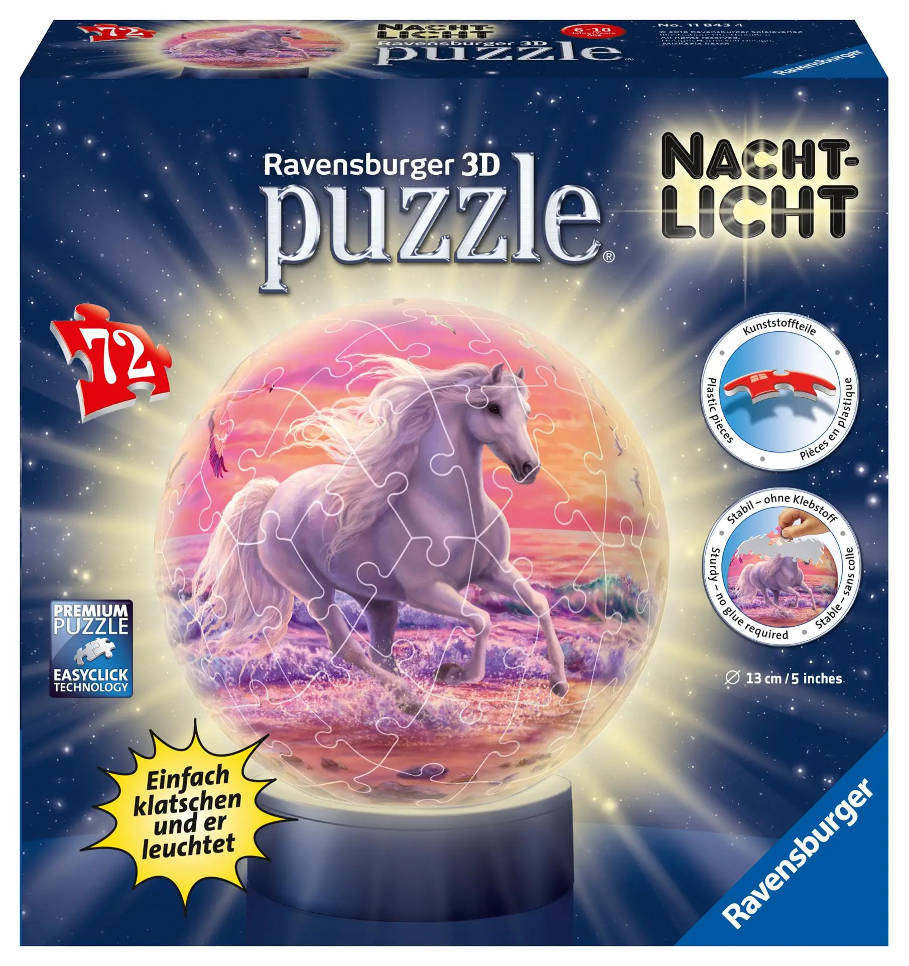 Cover: 4005556118434 | Pferde am Strand, Nachtlicht 3D Puzzle-Ball 72 Teile | Spiel | Puzzle