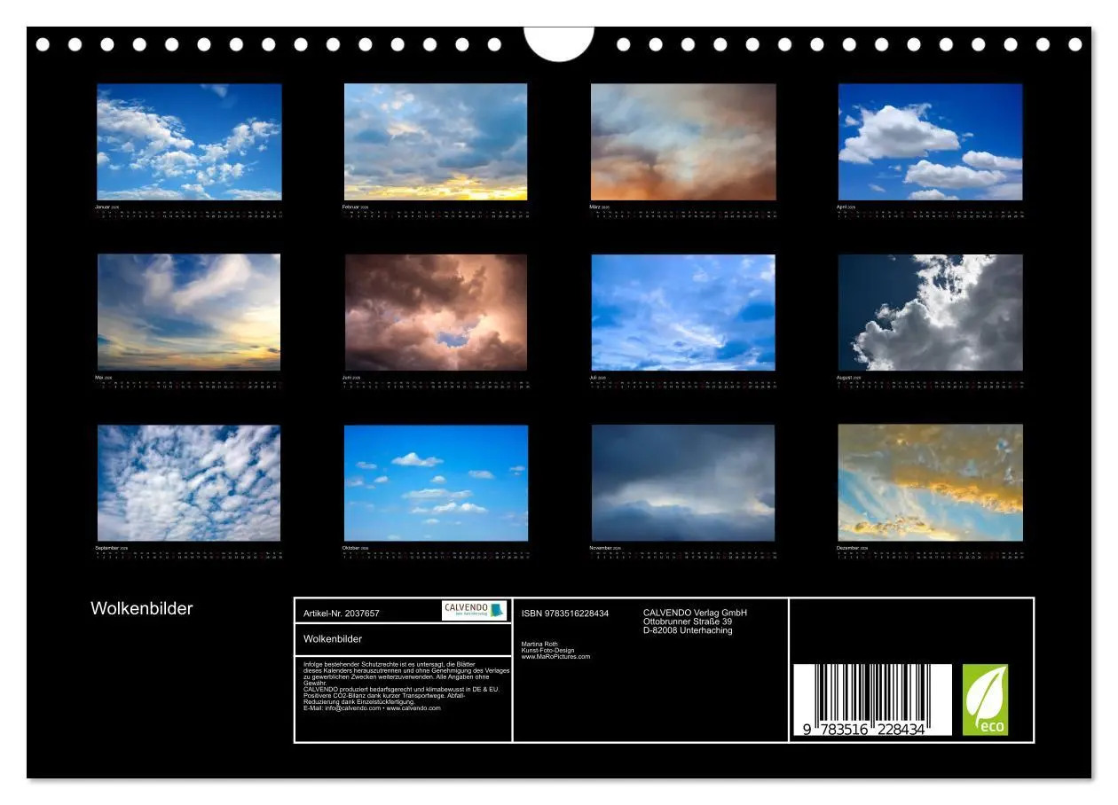 Bild: 9783516228434 | Wolkenbilder (Wandkalender 2026 DIN A4 quer), CALVENDO Monatskalender