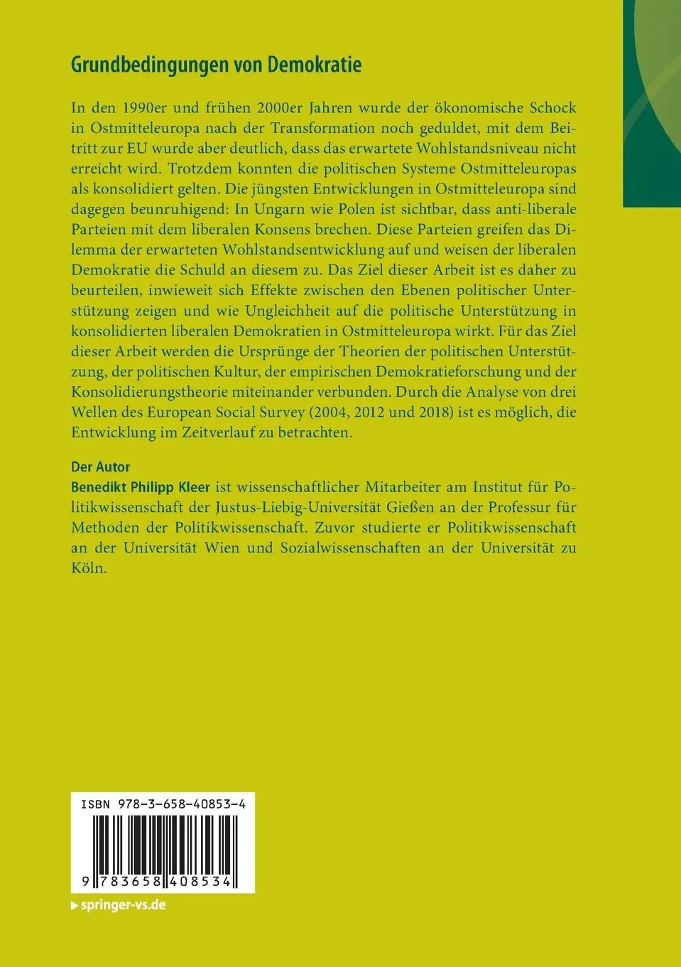 Rückseite: 9783658408534 | Grundbedingungen von Demokratie | Benedikt Philipp Kleer | Taschenbuch