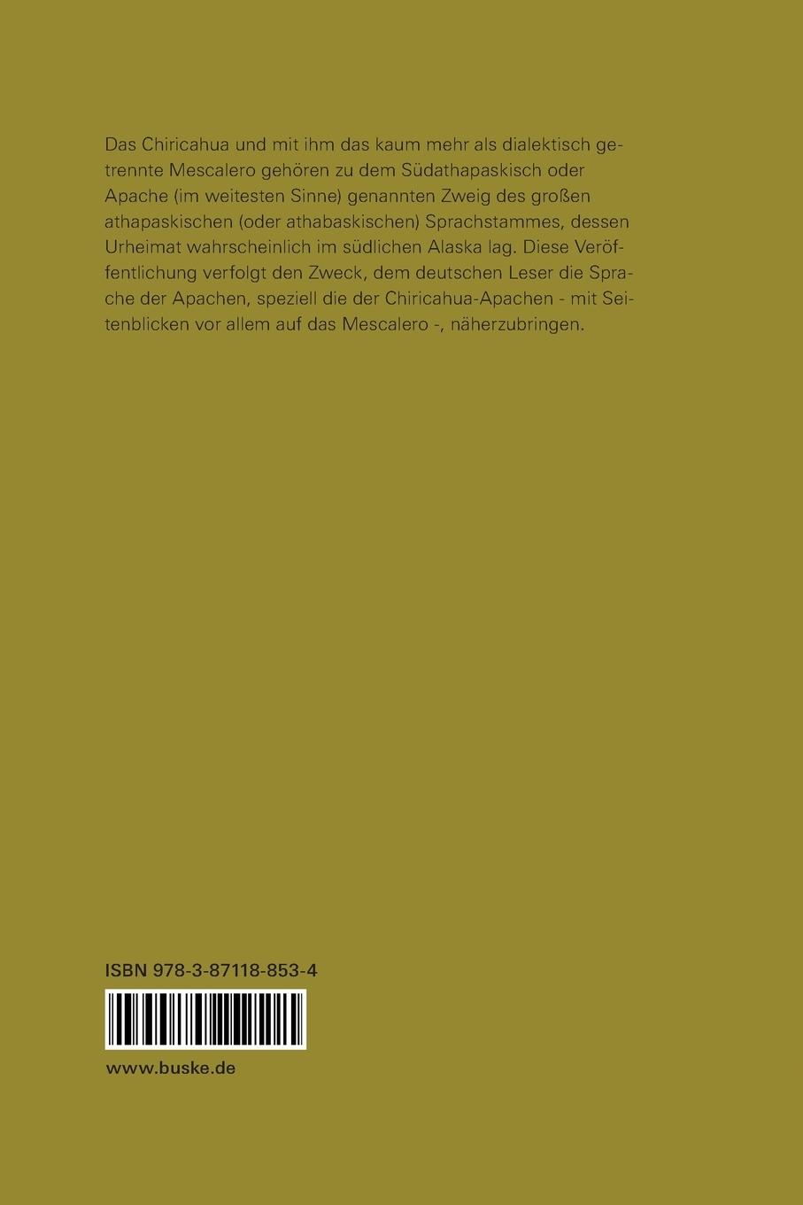 Rückseite: 9783871188534 | Die Sprache der Chiricahua-Apachen mit Seitenblicken auf das Mescalero