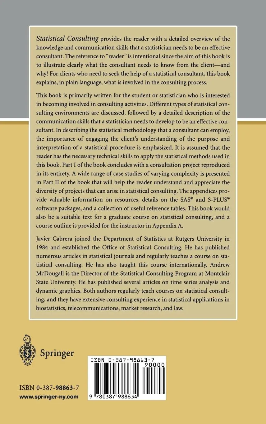 Rückseite: 9780387988634 | Statistical Consulting | Andrew McDougall (u. a.) | Buch | xii | 2002