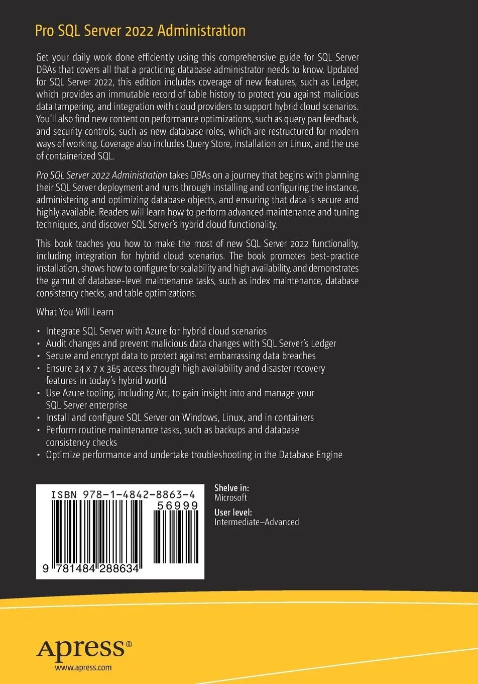 Rückseite: 9781484288634 | Pro SQL Server 2022 Administration | A Guide for the Modern DBA | Buch