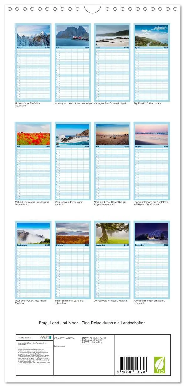 Bild: 9783516518634 | Familienplaner 2026 - Berg, Land und Meer - Eine Reise durch die...