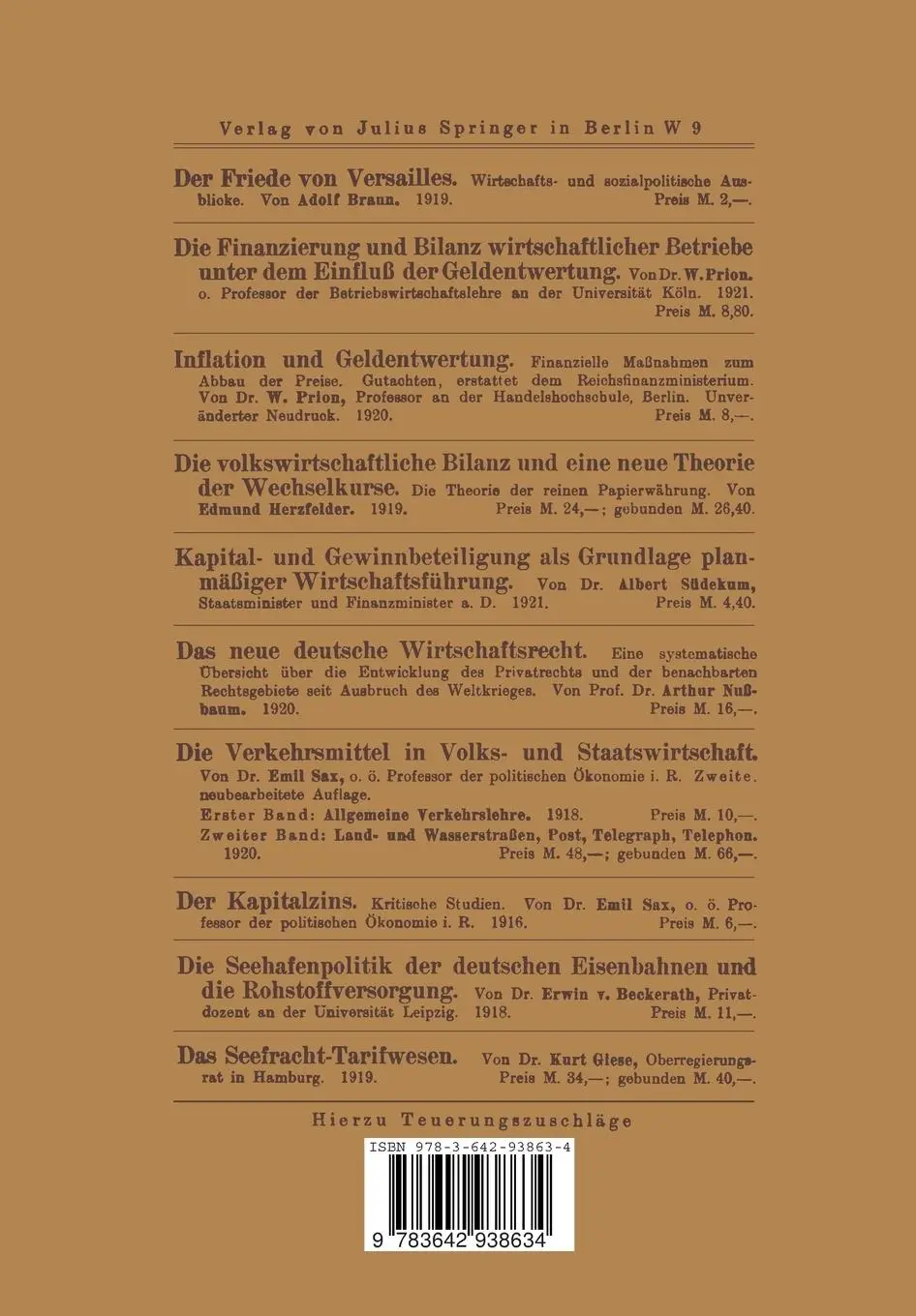 Rückseite: 9783642938634 | Der Friedensvertrag und Deutschlands Stellung in der Weltwirtschaft