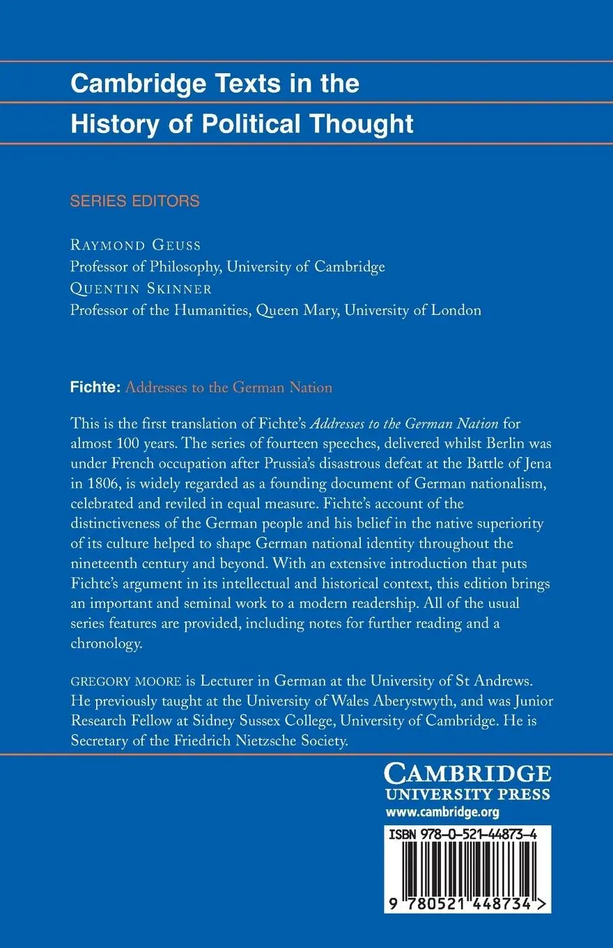 Rückseite: 9780521448734 | Fichte | Addresses to the German Nation | Gregory Moore | Taschenbuch