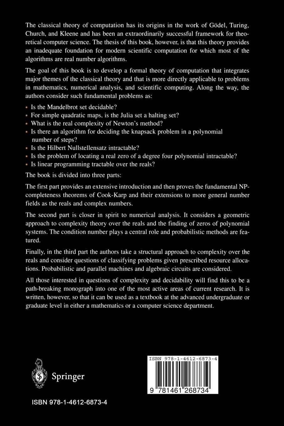 Rückseite: 9781461268734 | Complexity and Real Computation | Lenore Blum (u. a.) | Taschenbuch