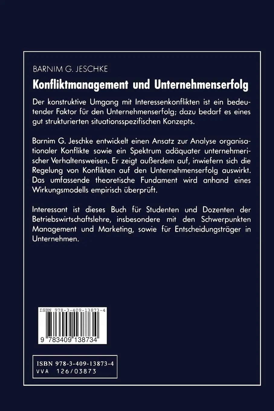 Rückseite: 9783409138734 | Konfliktmanagement und Unternehmenserfolg | Ein situativer Ansatz
