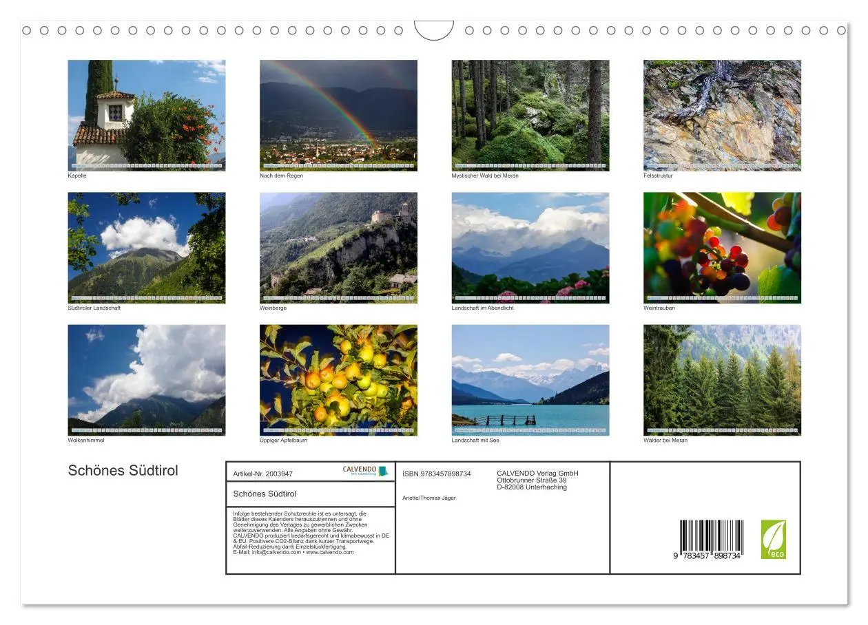 Bild: 9783457898734 | Schönes Südtirol (Wandkalender 2026 DIN A3 quer), CALVENDO...