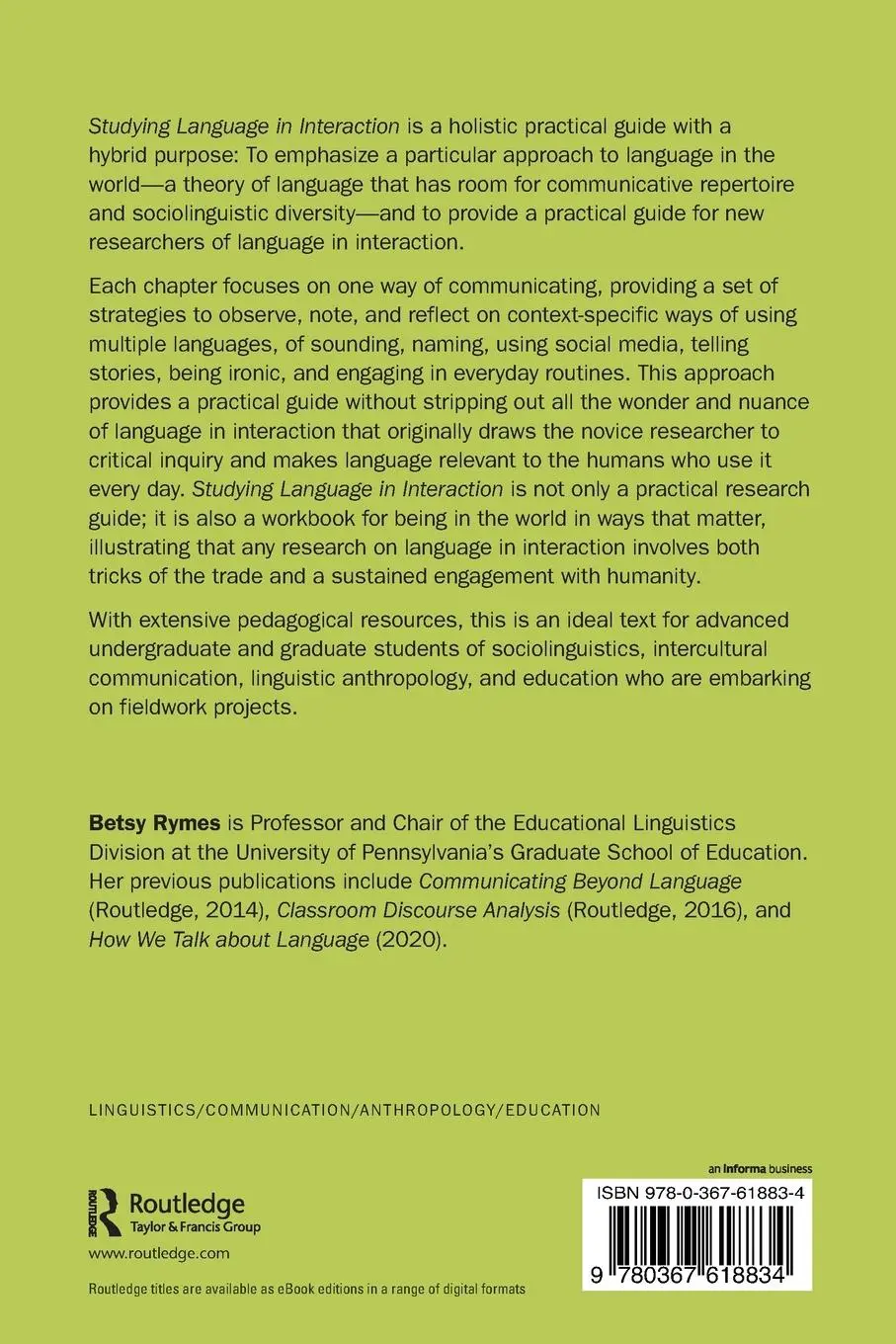 Rückseite: 9780367618834 | Studying Language in Interaction | Betsy Rymes | Taschenbuch | 2022