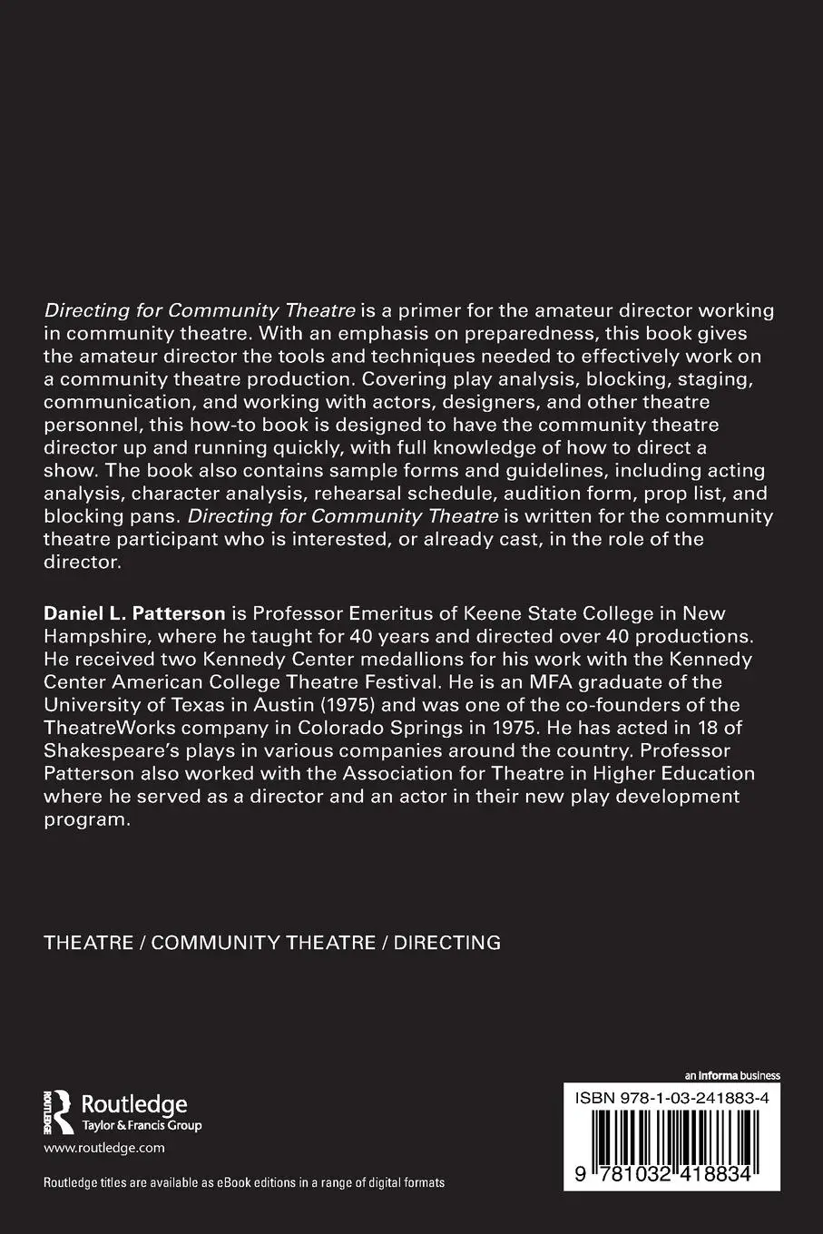 Rückseite: 9781032418834 | Directing for Community Theatre | Daniel L. Patterson | Taschenbuch