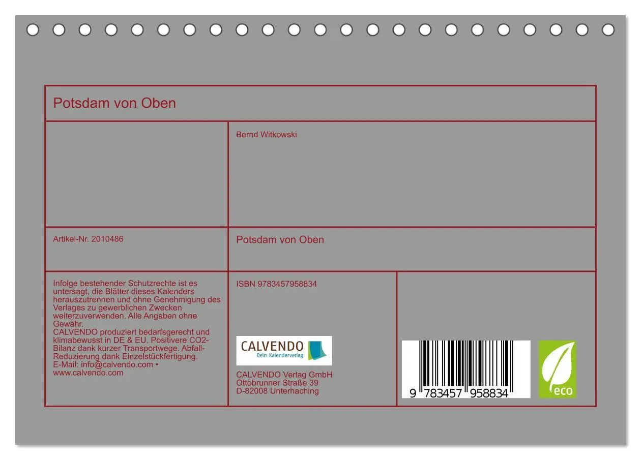 Bild: 9783457958834 | Potsdam von Oben (Tischkalender 2026 DIN A5 quer), CALVENDO...