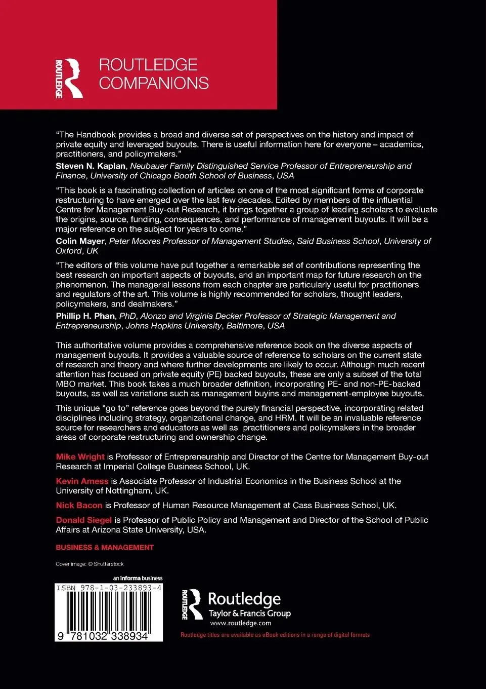 Rückseite: 9781032338934 | The Routledge Companion to Management Buyouts | Mike Wright (u. a.)