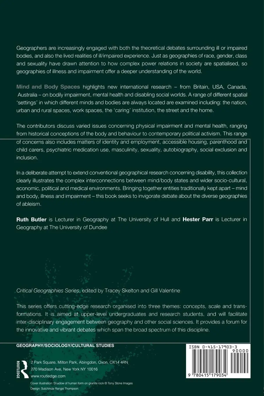 Rückseite: 9780415179034 | Mind and Body Spaces | Ruth Butler (u. a.) | Taschenbuch | Englisch