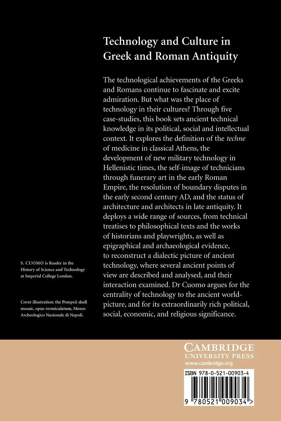 Rückseite: 9780521009034 | Technology and Culture in Greek and Roman Antiquity | S. Cuomo | Buch