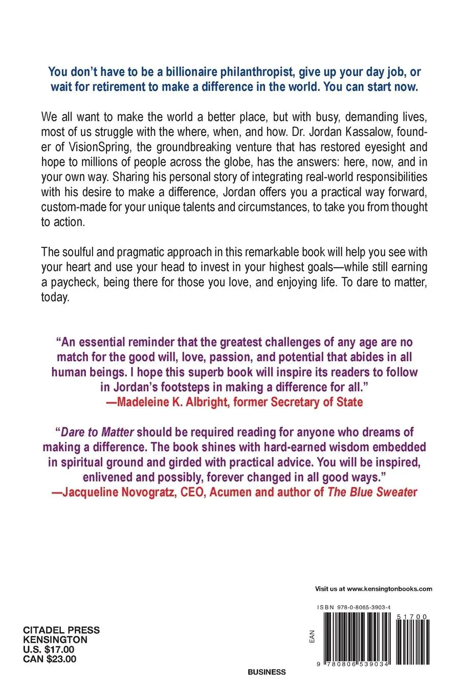 Rückseite: 9780806539034 | Dare to Matter | Your Path to Making a Difference Now | Taschenbuch