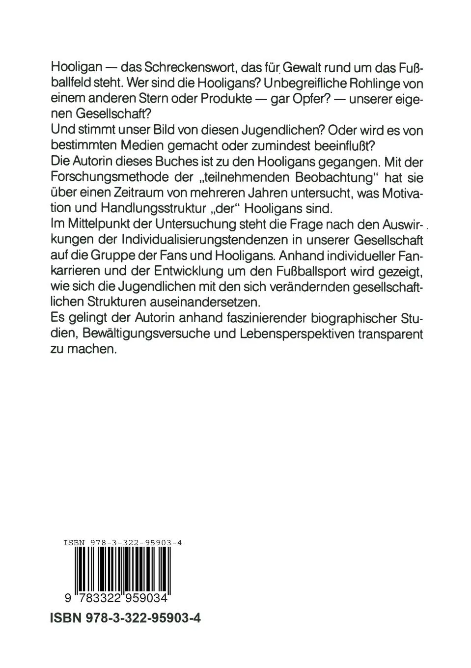 Rückseite: 9783322959034 | Anti-Sozial-Front | Vom Fußballfan zum Hooligan | Beate Matthesius