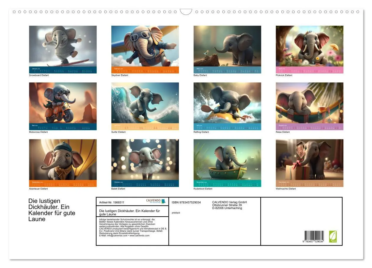 Bild: 9783457529034 | Die lustigen Dickhäuter. Ein Kalender für gute Laune (Wandkalender...