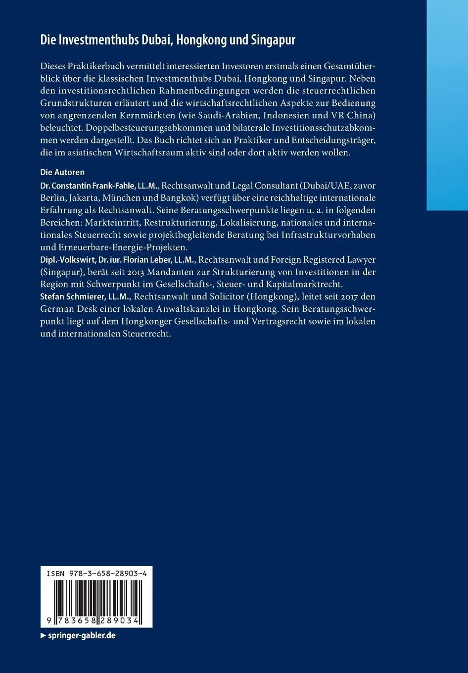 Rückseite: 9783658289034 | Die Investmenthubs Dubai, Hongkong und Singapur | Frank-Fahle (u. a.)