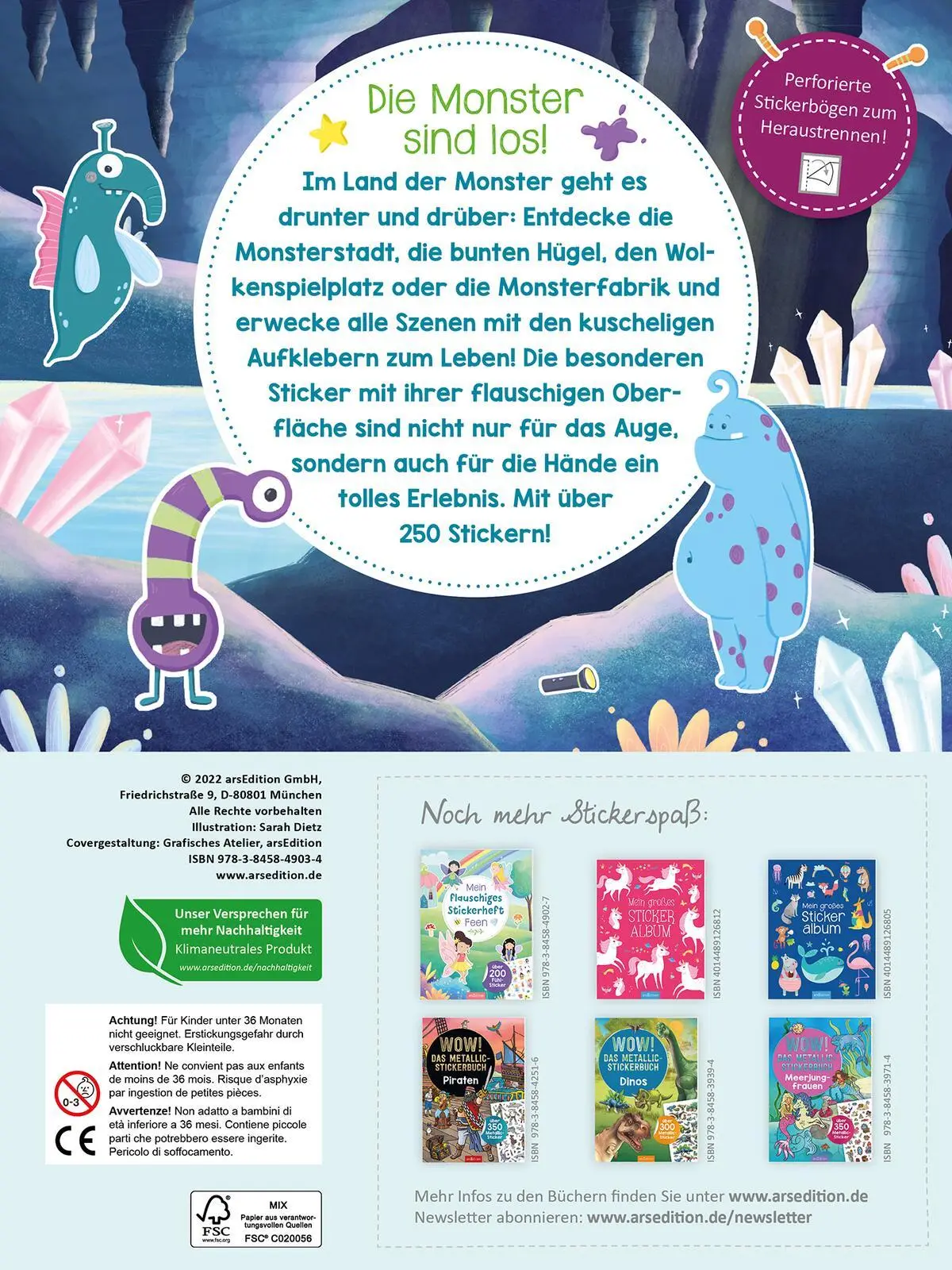 Rückseite: 9783845849034 | Mein flauschiges Stickerheft - Monster | Über 250 Fühl-Sticker | Dietz