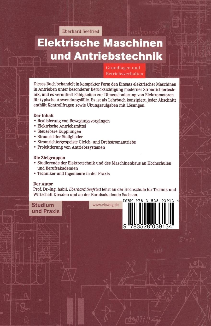 Rückseite: 9783528039134 | Elektrische Maschinen und Antriebstechnik | Eberhard Seefried | Buch