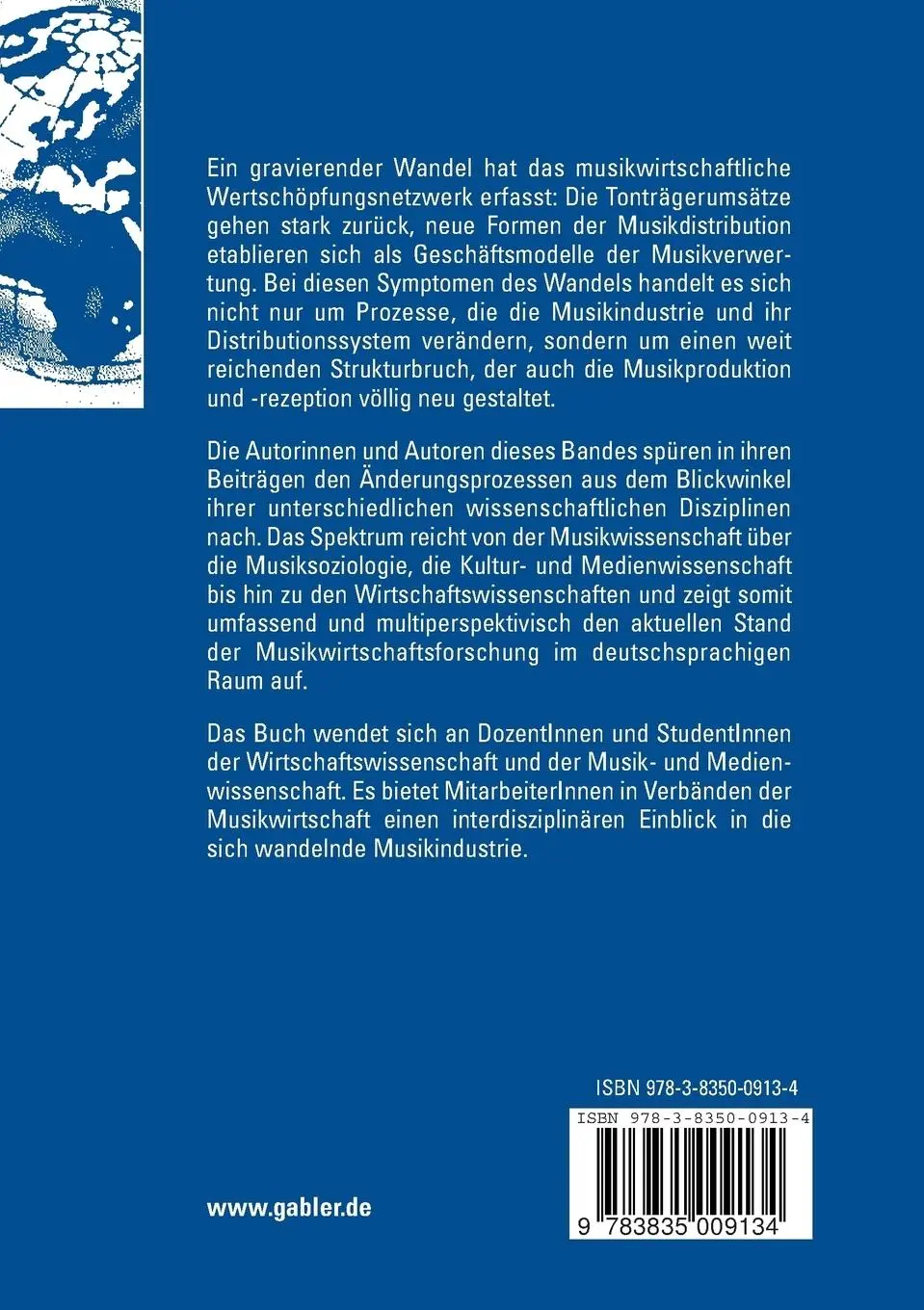 Rückseite: 9783835009134 | Musikrezeption, Musikdistribution und Musikproduktion | Gensch (u. a.)