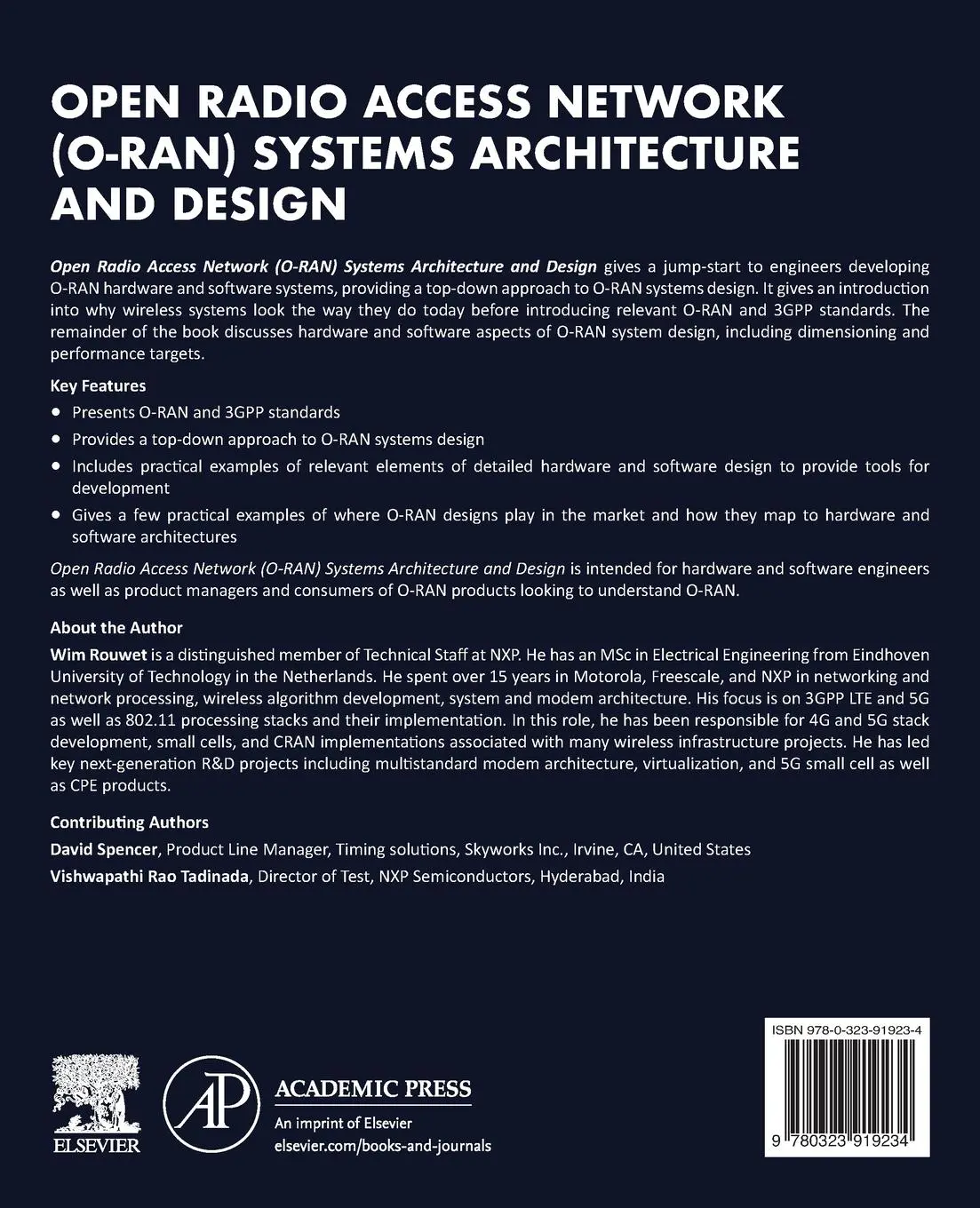 Rückseite: 9780323919234 | Open Radio Access Network (O-RAN) Systems Architecture and Design