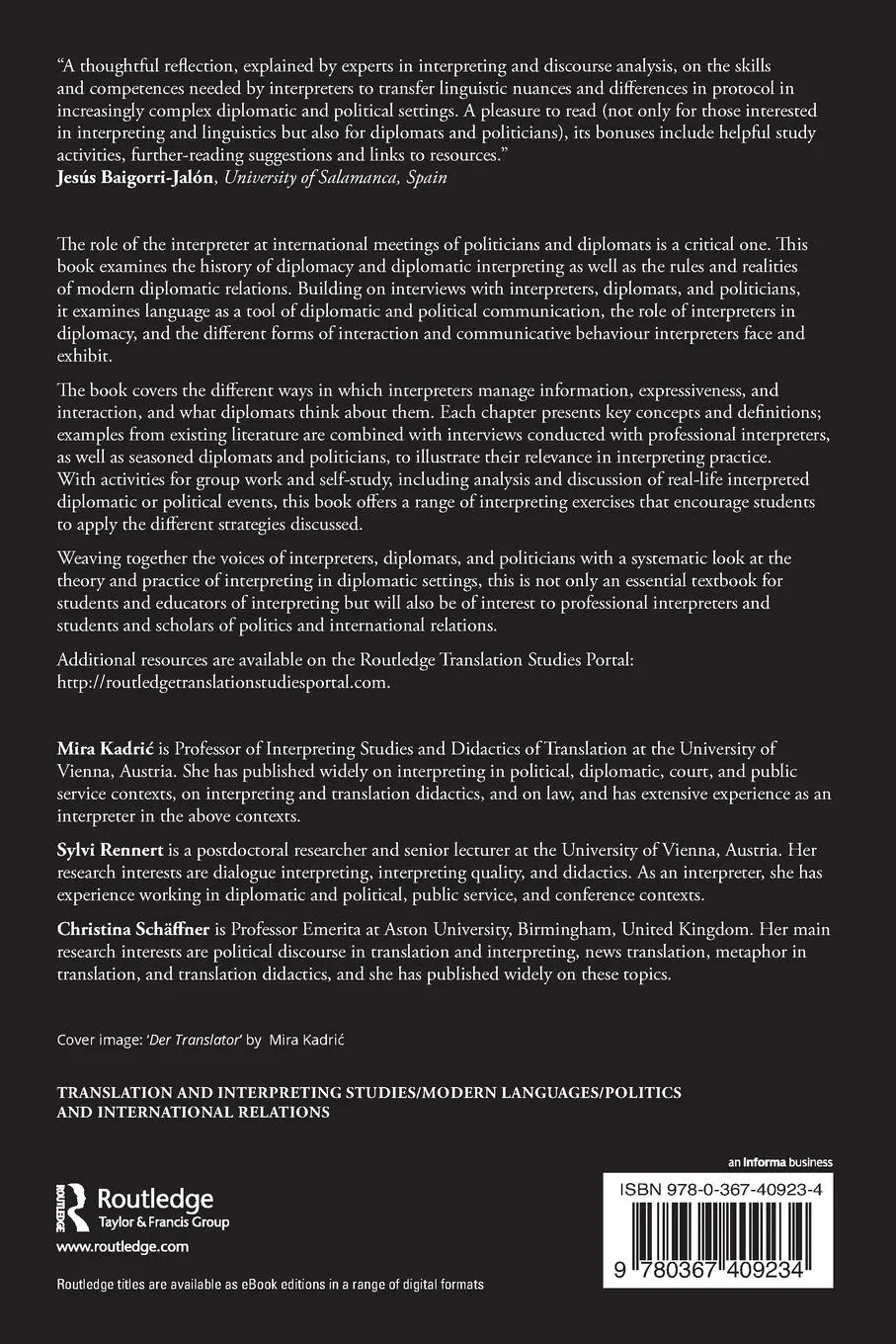 Rückseite: 9780367409234 | Diplomatic and Political Interpreting Explained | Mira Kadri¿ (u. a.)
