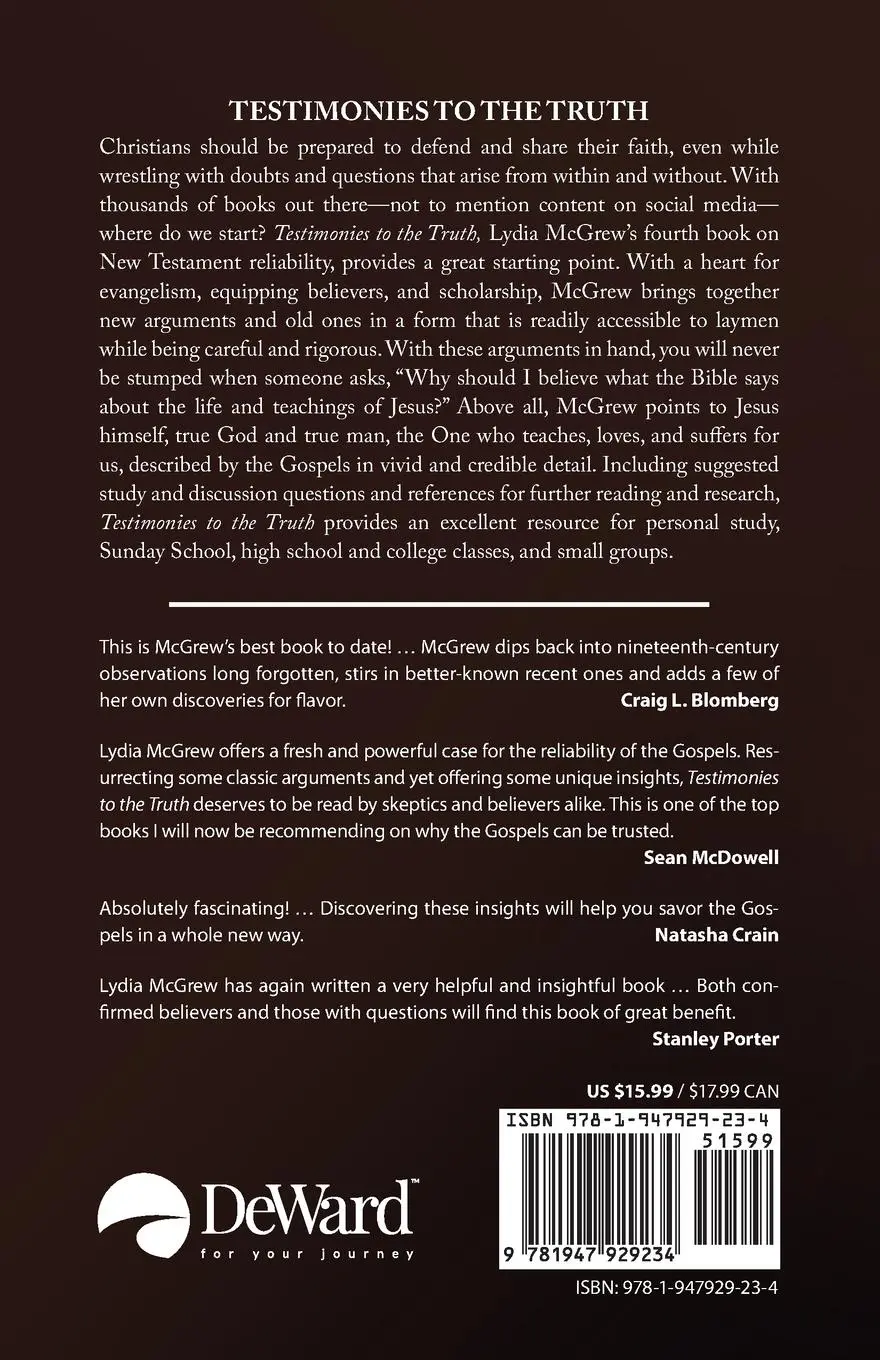 Rückseite: 9781947929234 | Testimonies to the Truth | Why You Can Trust the Gospels | Mcgrew