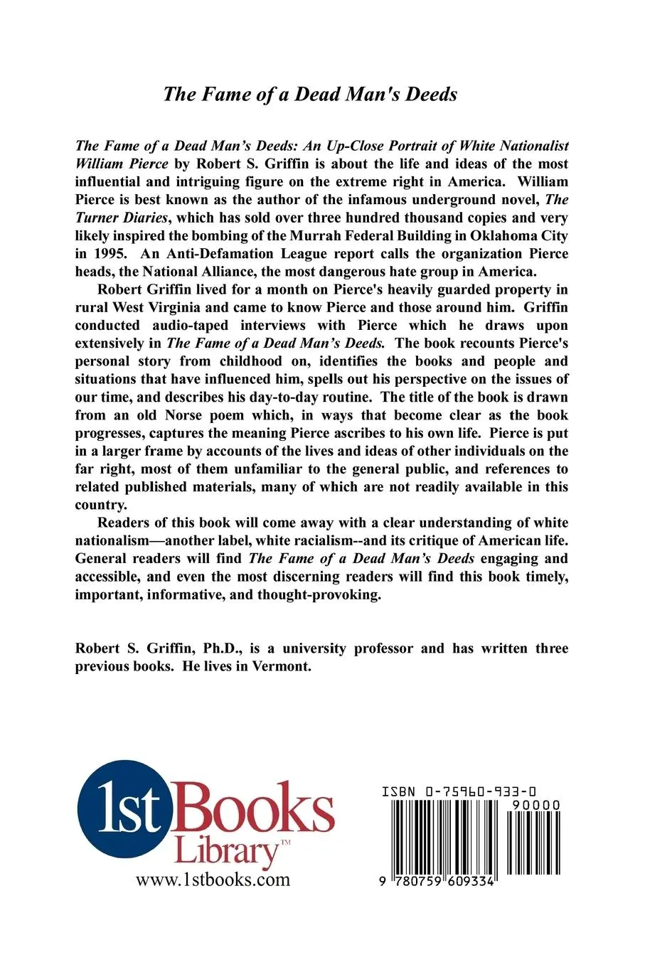 Rückseite: 9780759609334 | The Fame of a Dead Man's Deeds | Robert S. Griffin | Taschenbuch