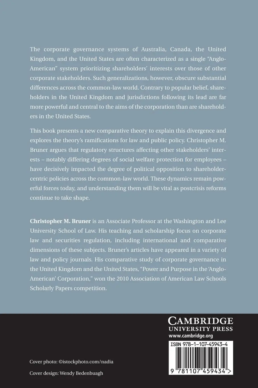 Rückseite: 9781107459434 | Corporate Governance in the Common-Law World | Christopher M. Bruner