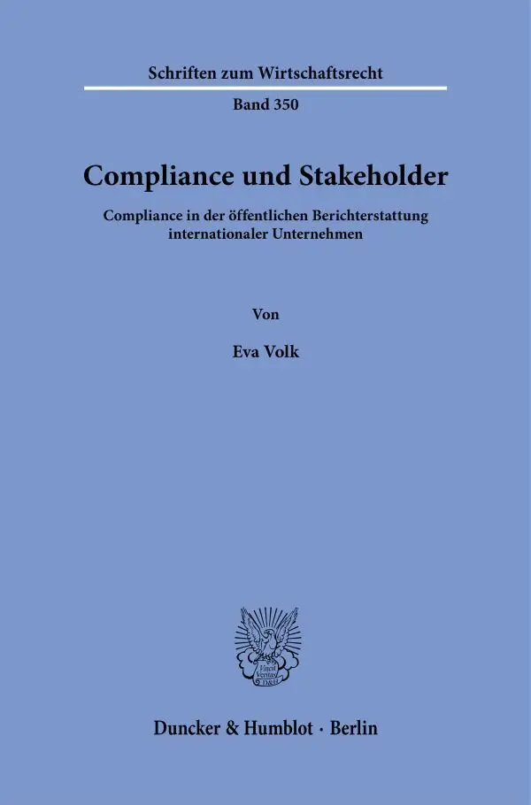 Cover: 9783428189434 | Compliance und Stakeholder. | Eva Volk | Taschenbuch | 390 S. | 2023