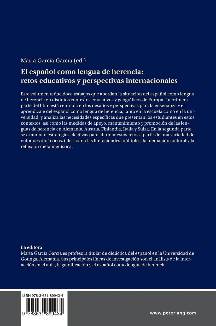 Rückseite: 9783631899434 | El español como lengua de herencia: retos educativos y perspectivas...