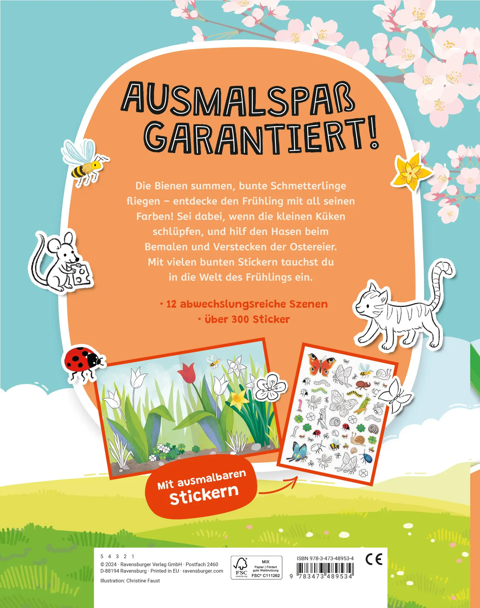 Rückseite: 9783473489534 | Mein Ausmalstickerbuch - Frühling | Christine Faust | Taschenbuch