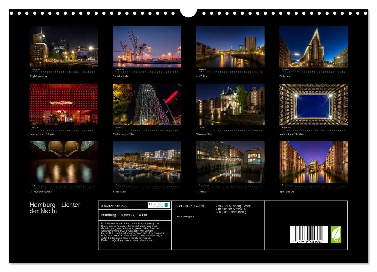 Bild: 9783516049534 | Hamburg - Lichter der Nacht (Wandkalender 2026 DIN A3 quer),...