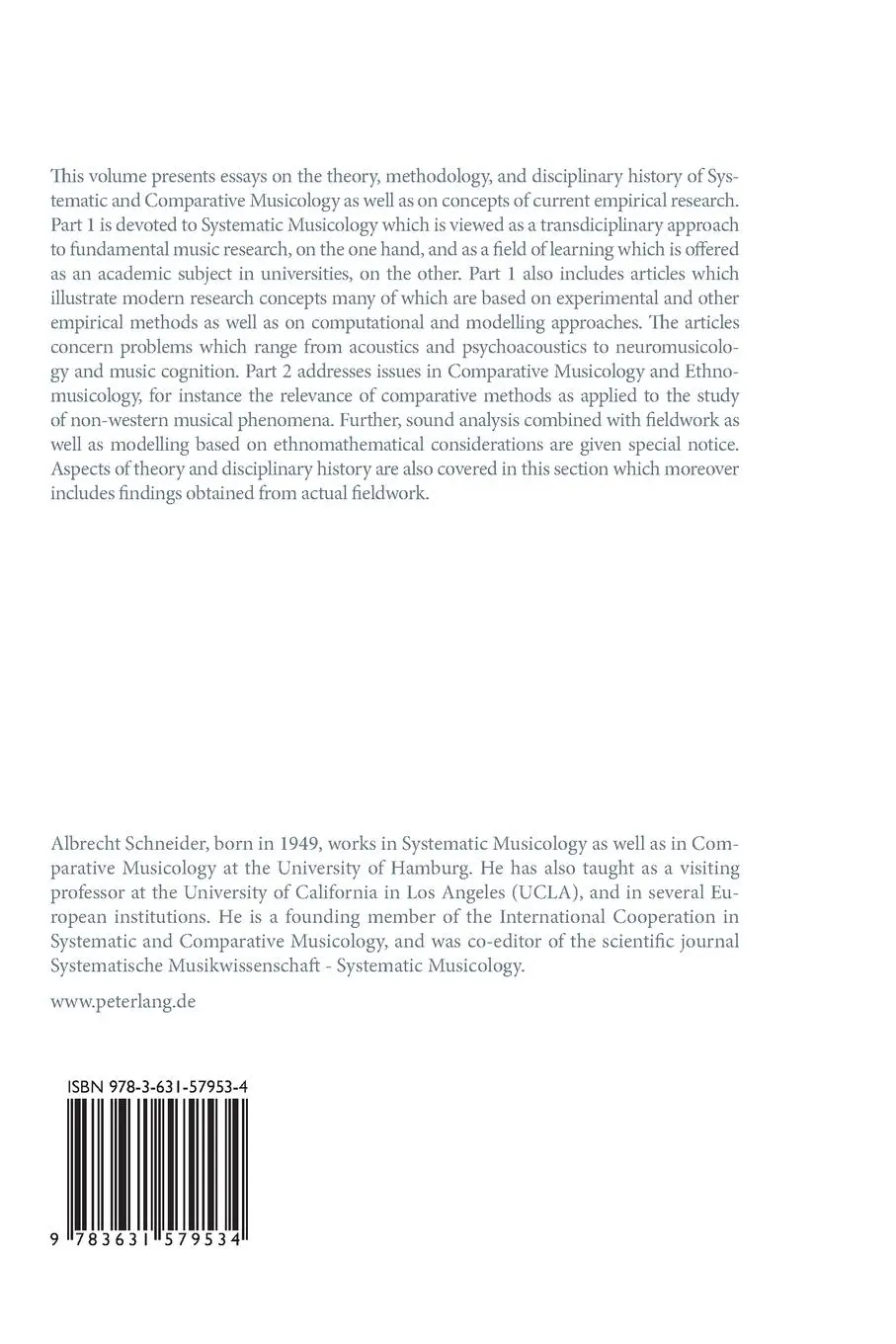 Rückseite: 9783631579534 | Systematic and Comparative Musicology: Concepts, Methods, Findings