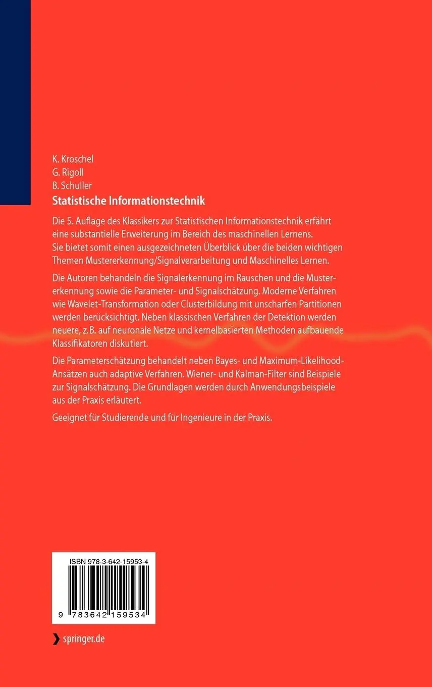 Rückseite: 9783642159534 | Statistische Informationstechnik | Kroschel Kristian (u. a.) | Buch