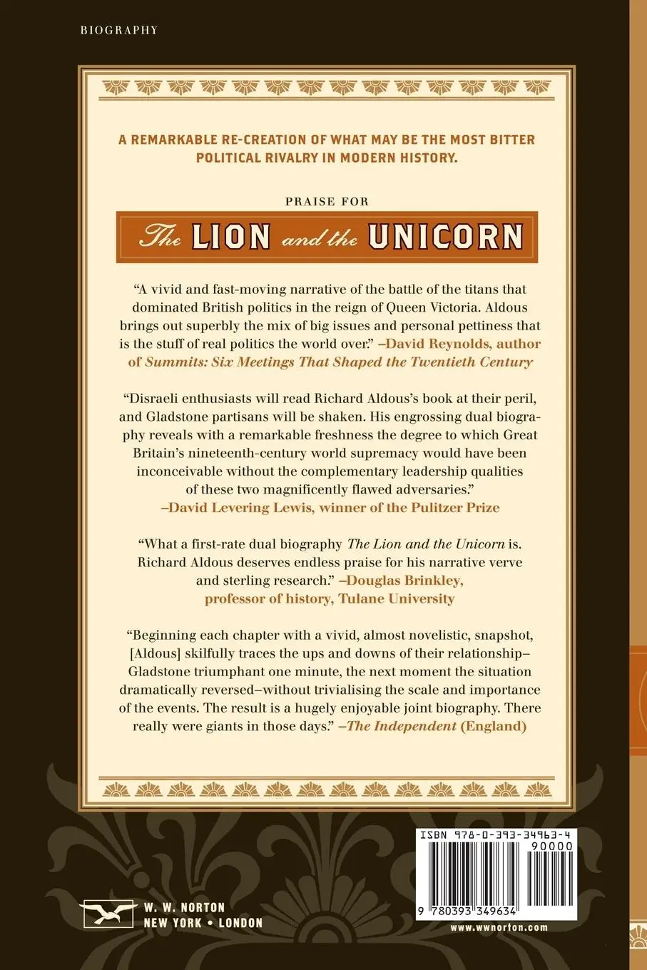 Rückseite: 9780393349634 | The Lion and the Unicorn | Gladstone vs. Disraeli | Richard Aldous
